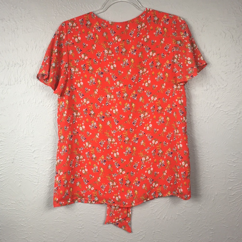 Pleione Red Floral Tie Front Flutter Blouse Shirt - Picture 10 of 12